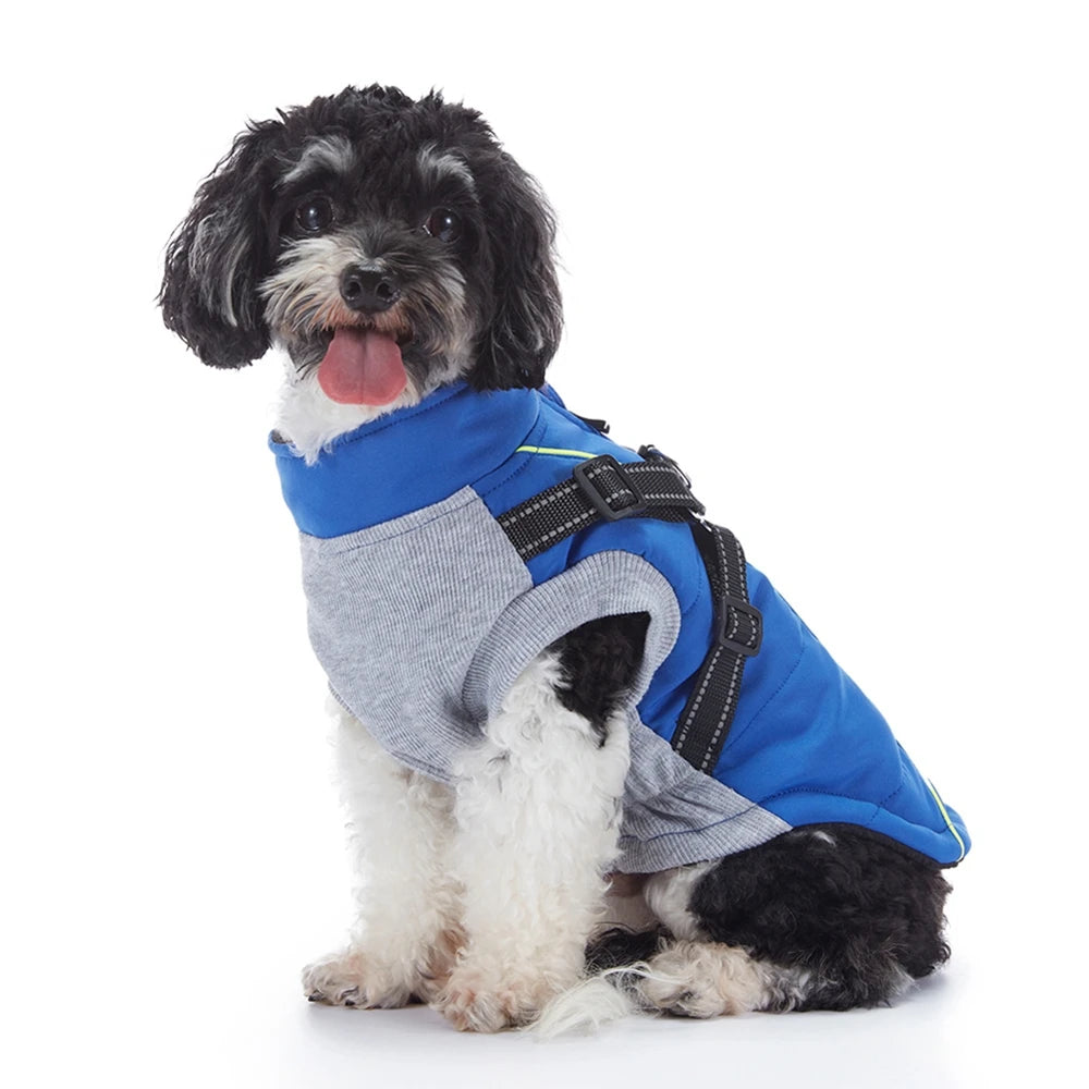 Waterproof Warm Dog Jacket With Harness Reflective Coat