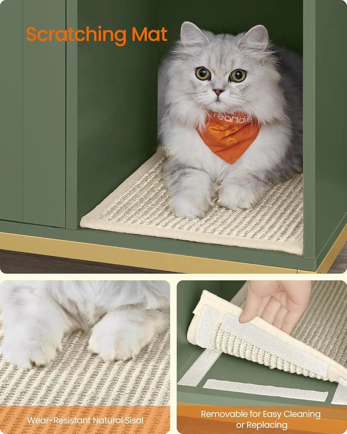 Modern Cat Litter Box Enclosure With Scratching Mat And Table
