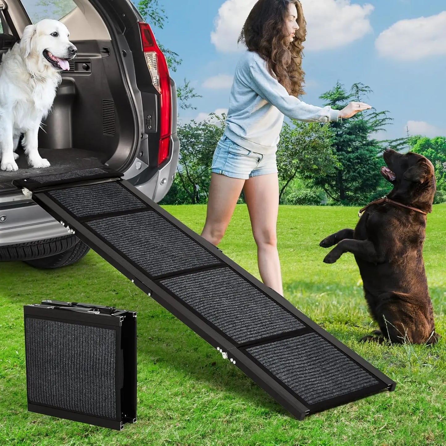 HiMISSDog Upgraded Car Ramp For Dogs Folding Non Slip Surface