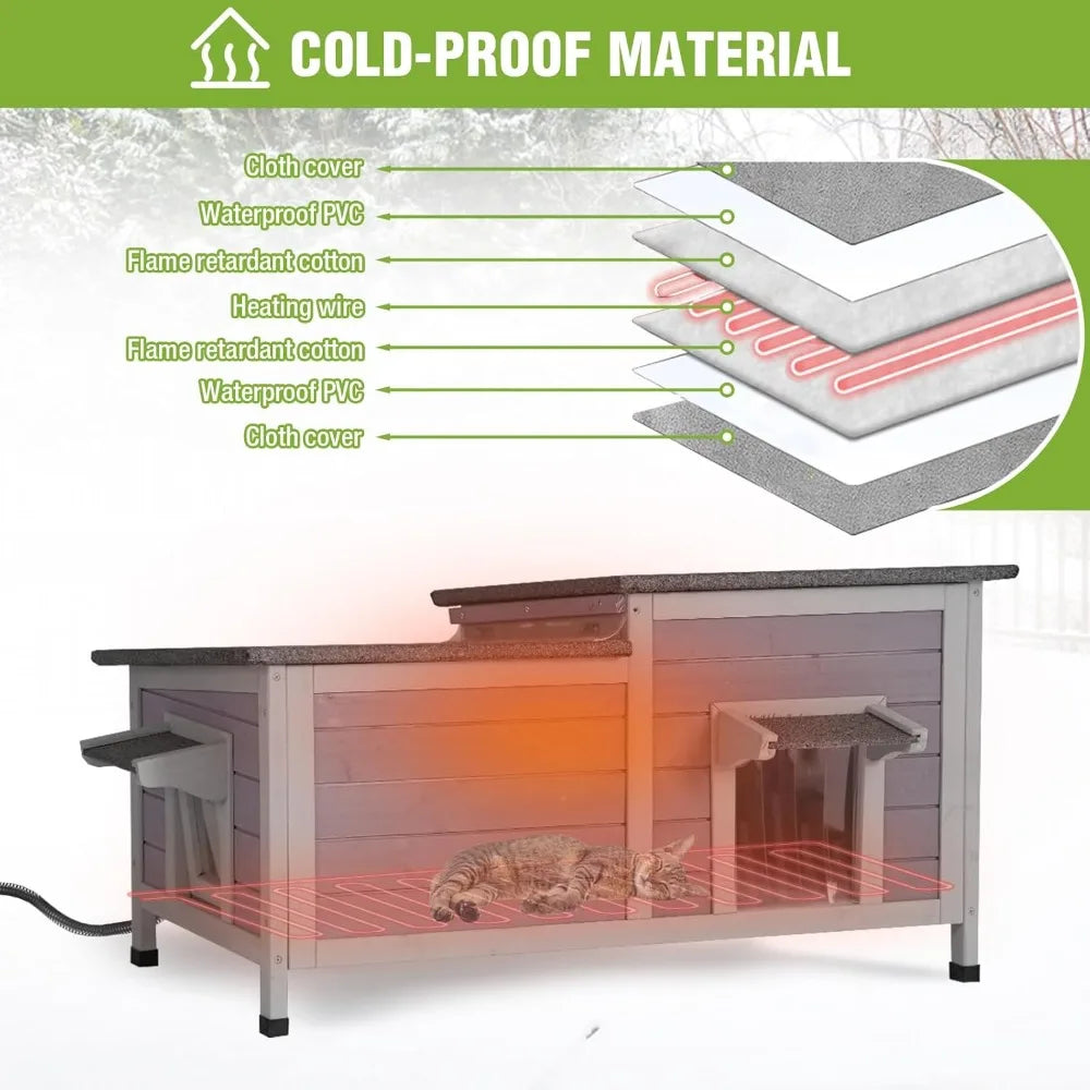 Heated Outdoor Cat House Insulated Weatherproof Shelter With Pad