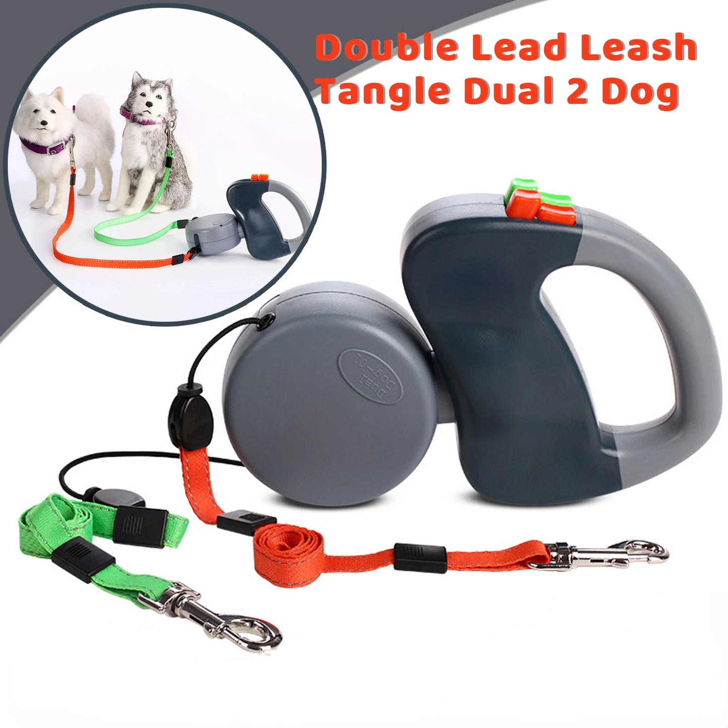LISMCN Double Retractable Dog Leash for Two Dogs Walking