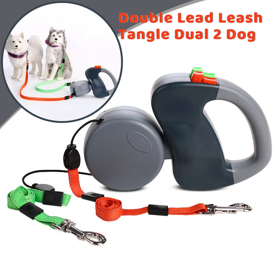 LISMCN Double Retractable Dog Leash for Two Dogs Walking
