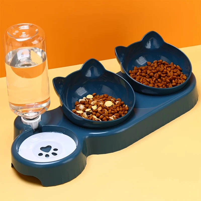 Cat Water Feeder Bowl With Gravity Bottle Tilt Design