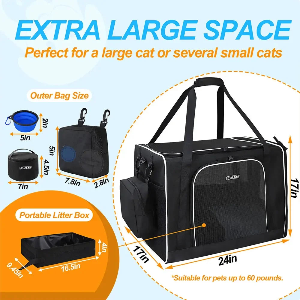 Soft Sided Cat Carrier Travel Bag With Litter Box Bowls
