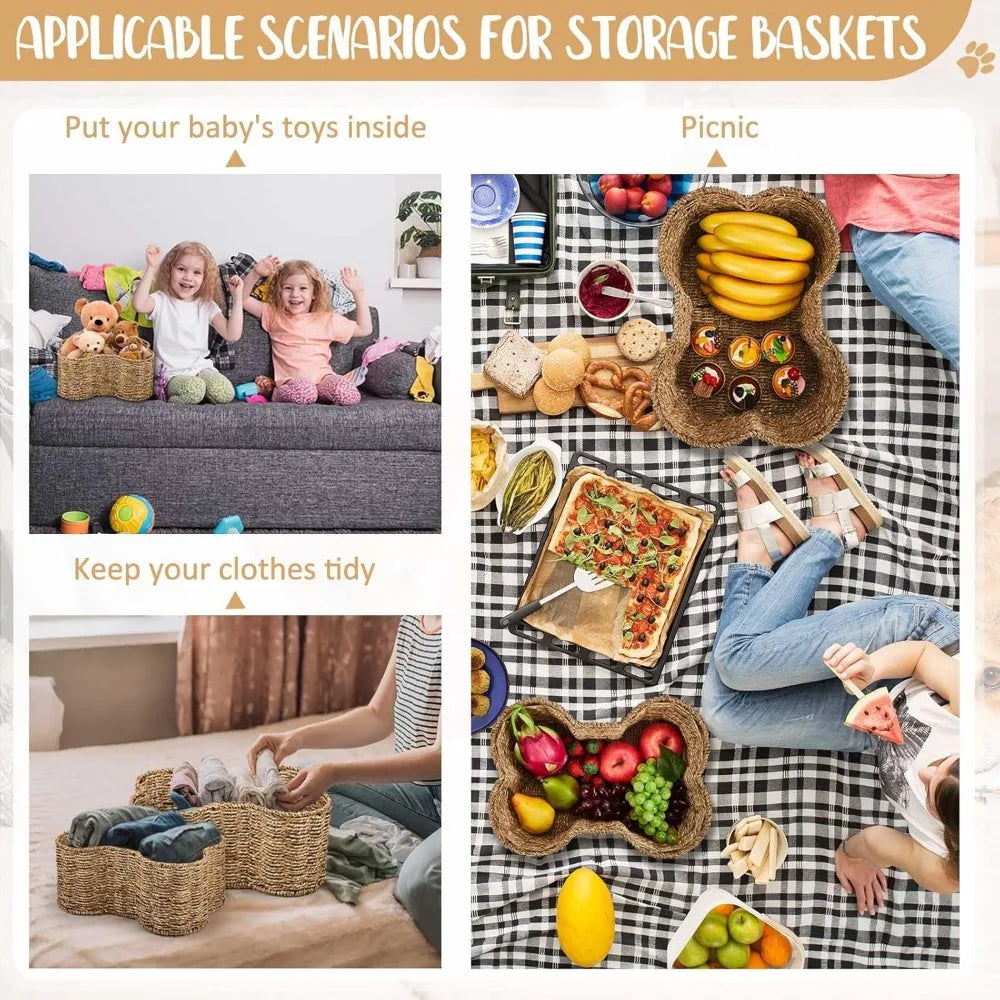 Hign-concerned Bone Shaped Dog Toy Basket 2 Pack Handmade Wicker