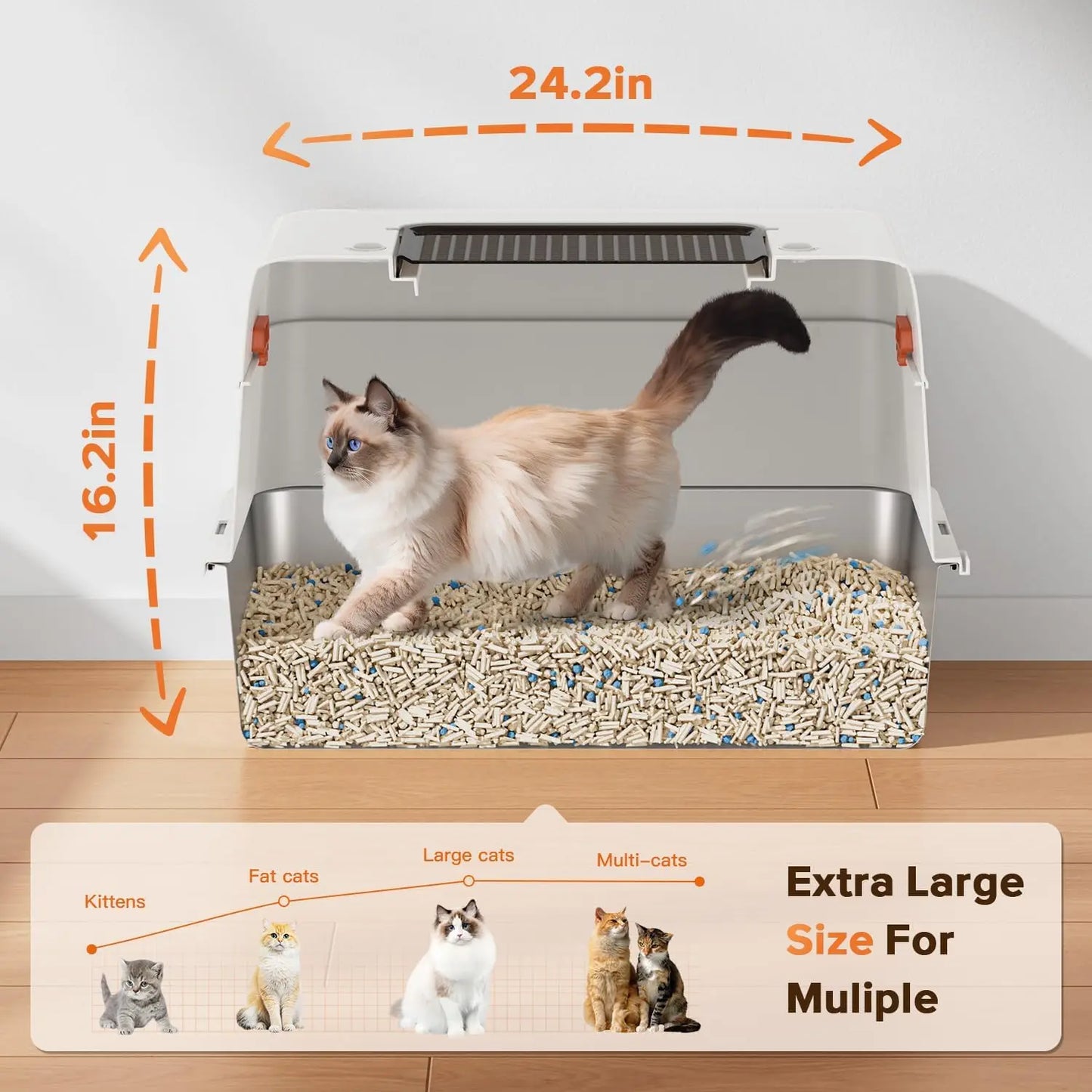 XMSJ Stainless Steel Enclosed Cat Litter Box With Lid