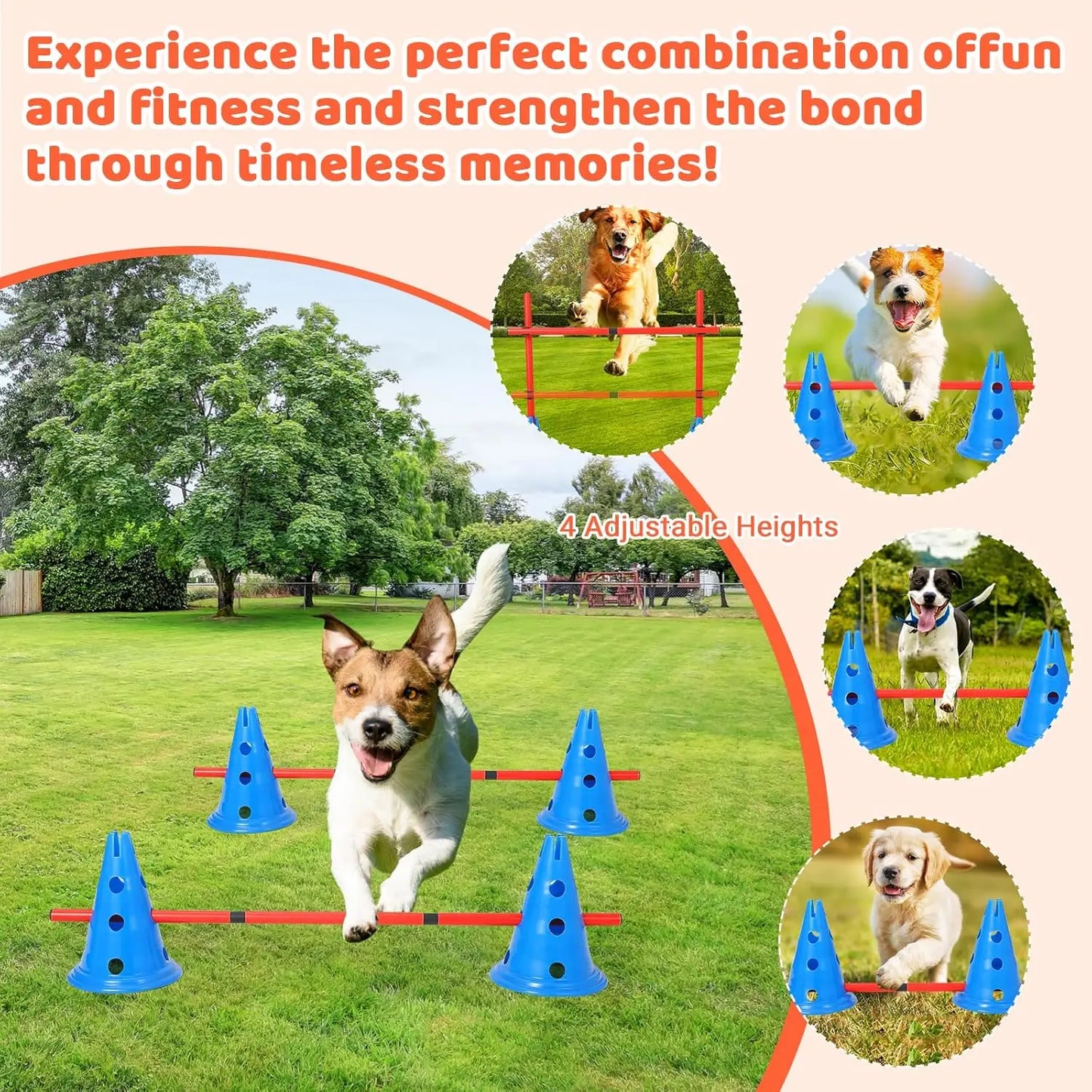 DishyKooker Dog Agility Hurdle Set 12 Cones and 6 Rods