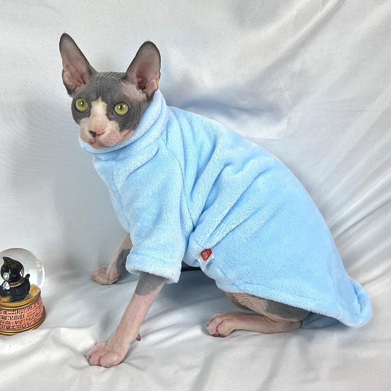 Velvet Hairless Cat Vest Turtleneck Winter Sphynx Kitten Clothing