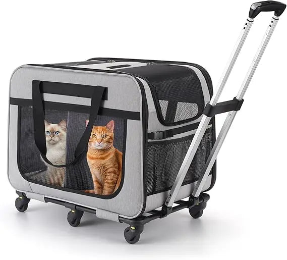 TIFICY Double Pet Carrier With Wheels For Cats And Small Dogs Up To 40 Pounds