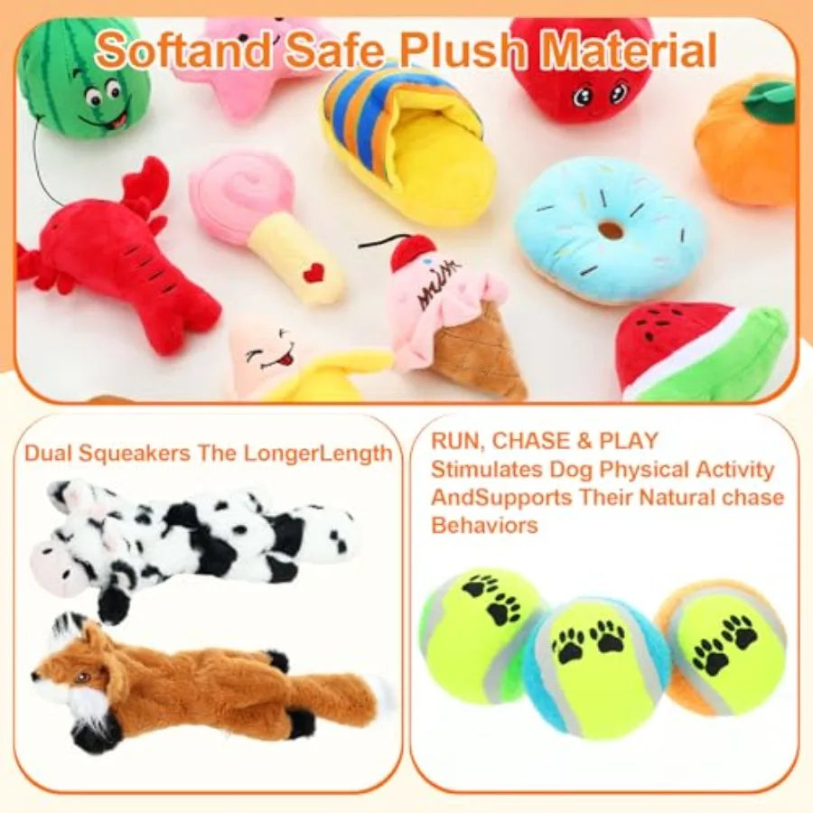 YAO HUI HUANG Dog Toy Set SqueakyCrinkle No Stuffing StorageBox