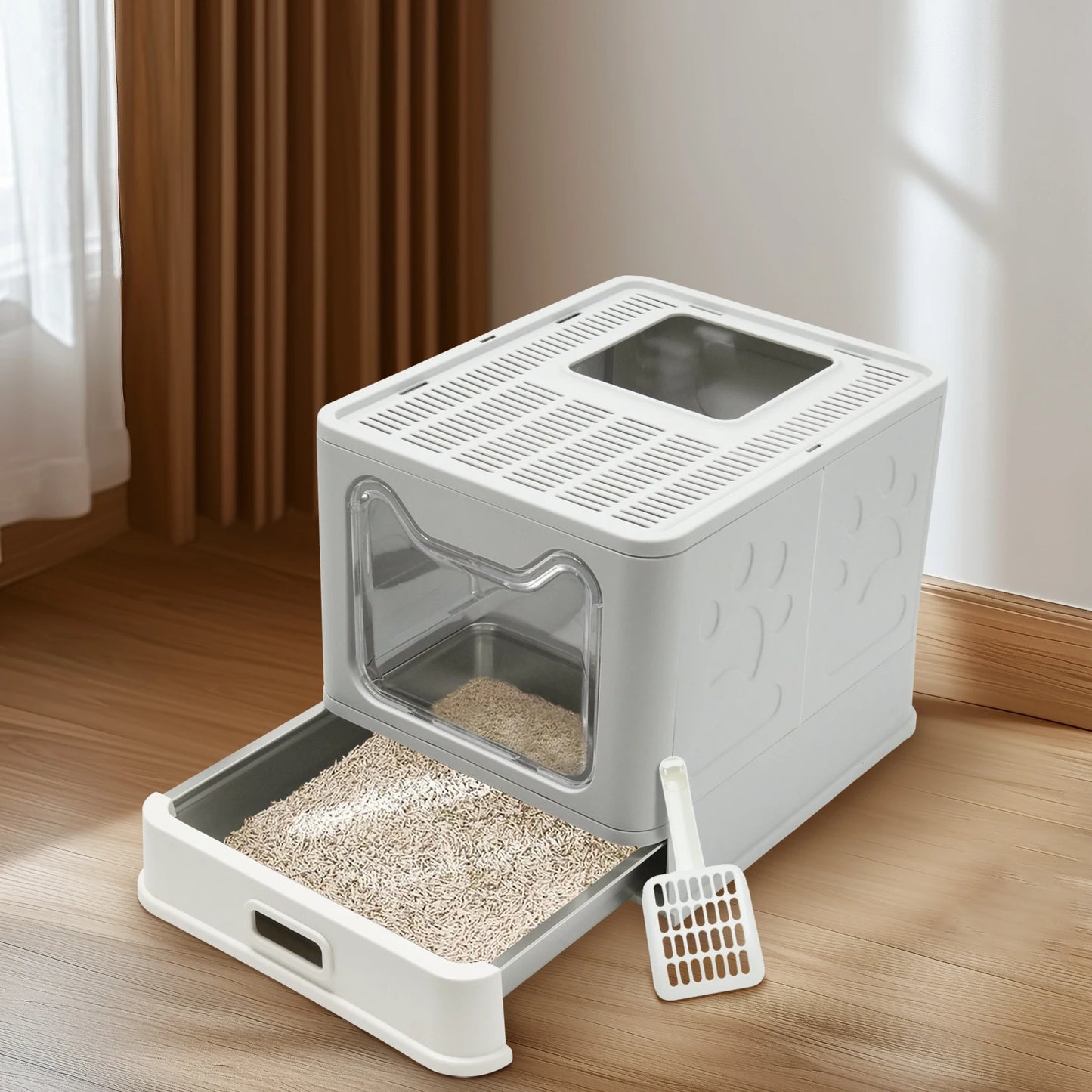 Bingopaw Stainless Steel Cat Litter Box With Lid And Scoop
