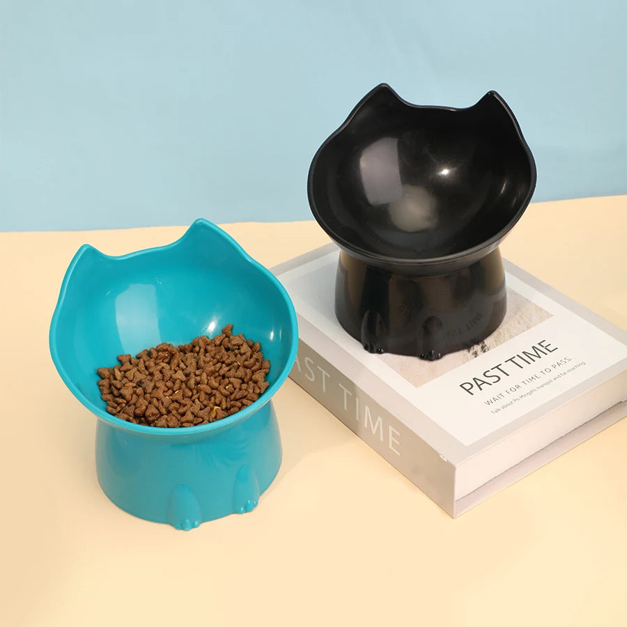 Elevated Cat Bowl Anti Tip Raised Feeding Dish With Tilted Edge Neck Protection