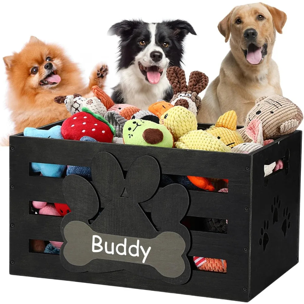 Plastic Dog Toy Storage Basket With Handles And Paw Pattern
