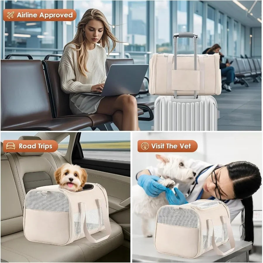 Fashion Leather Dog Carrier Airline Approved Soft Sided Pet Bag