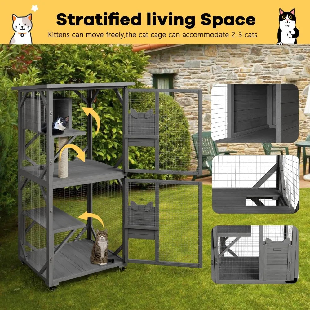 Closure Outdoor Catio Cat Enclosure With Waterproof Roof And Beech Wood