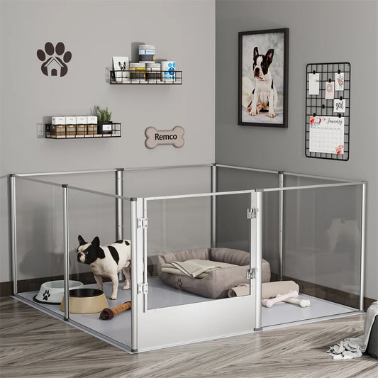 BORWARTH Dog Playpen Acrylic Enclosure With Waterproof Pad
