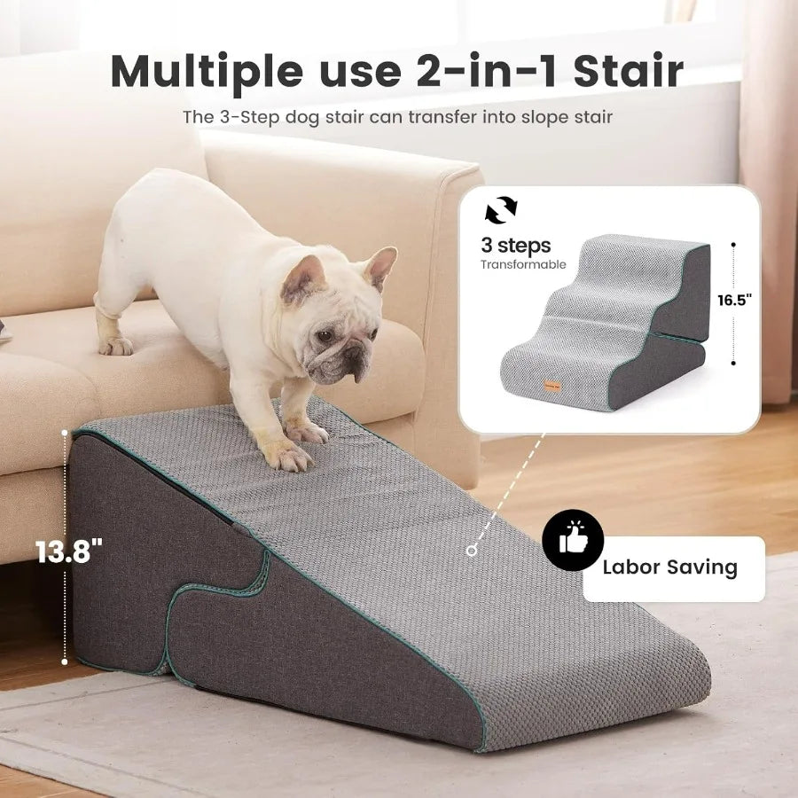 Dog Door 2-In-1 Transformable 3-Step Dog Stairs And Ramp Non-Slip