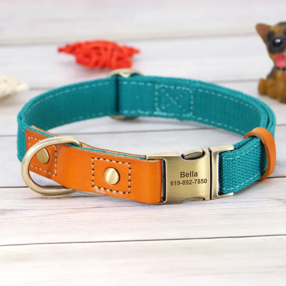 Nylon Custom Dog Collar Leash Set With Free Engraving