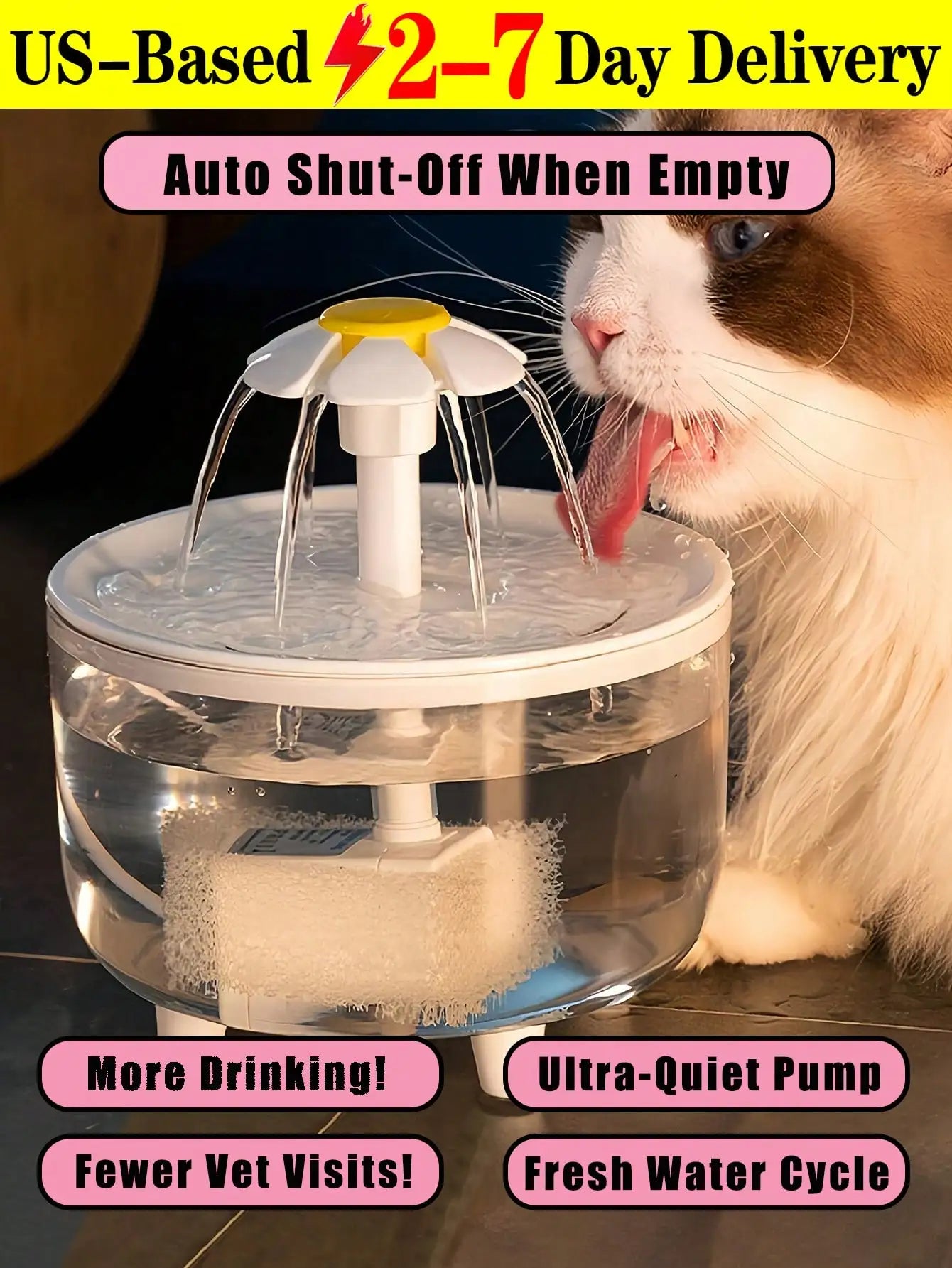 AEHOME Cat Water Fountain Automatic Pet Water Dispenser With Filter