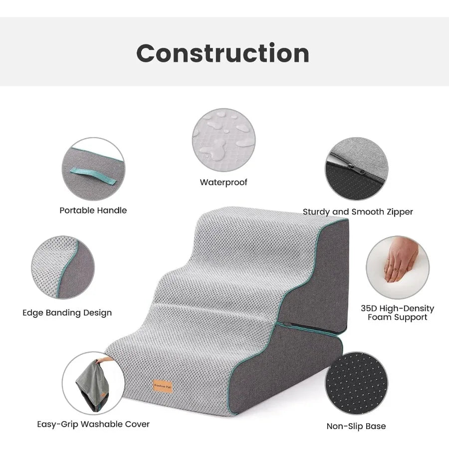 Dog Door 2-In-1 Transformable 3-Step Dog Stairs And Ramp Non-Slip