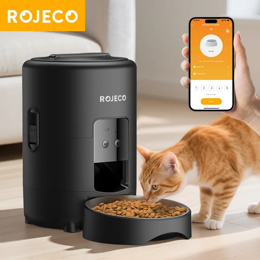 ROJECO Automatic Cat Feeder Smart WiFi Remote Control Dispenser