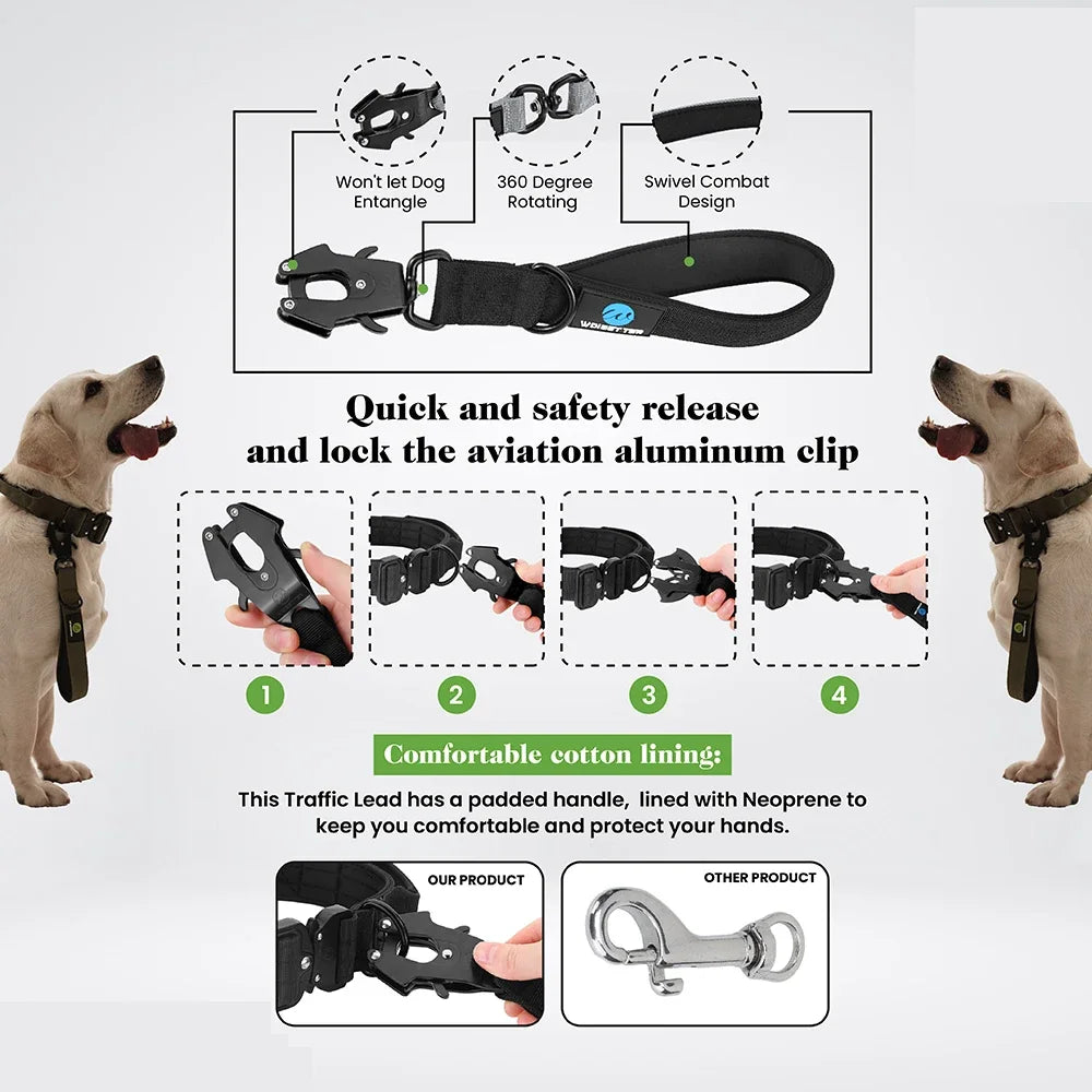 Nylon Short Dog Leash With Padded Handle Reflective Traffic Lead