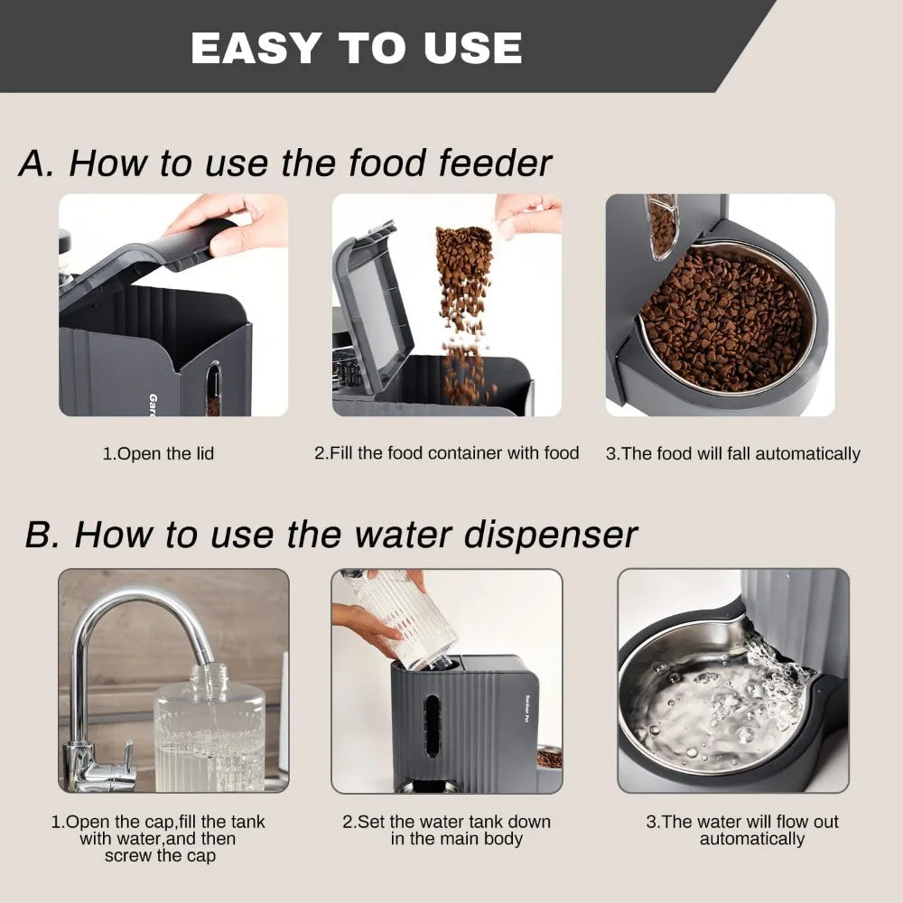 Automatic Gravity Cat Food Feeder And Water Dispenser Stainless Steel