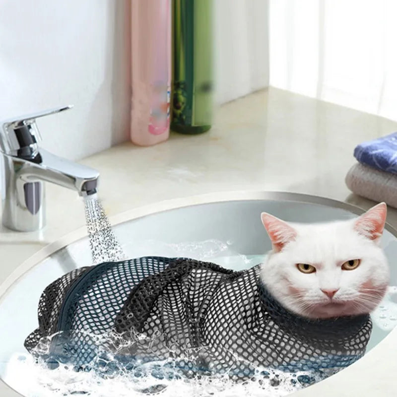Hign-concerned Mesh Cat Groom Bath Bag Adjustable Restraint