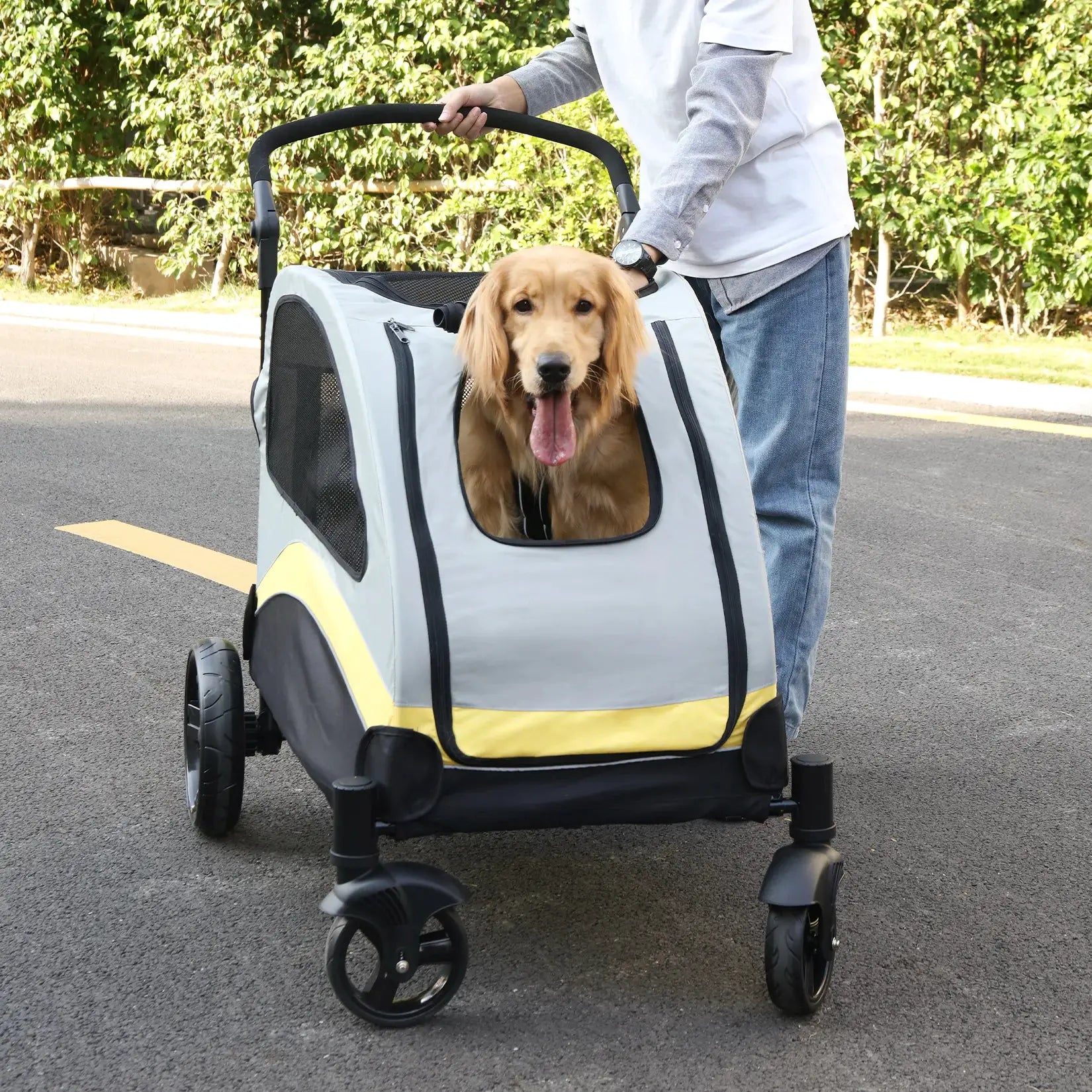 Portable Dog Stroller 4 Wheels for Large Dogs Foldable Pet Cat Travel Carriage Stroller Breathable Carrier for Outside Play by Furtastic Pet Essentials