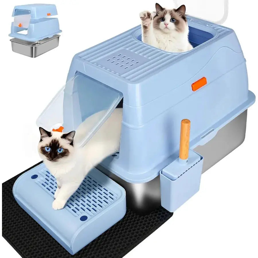 XL Stainless Steel Litter Box with Top Exit Design for EasyClean and Odor Control Fully Enclosed Structure with Activated Charc by Furtastic Pet Essentials
