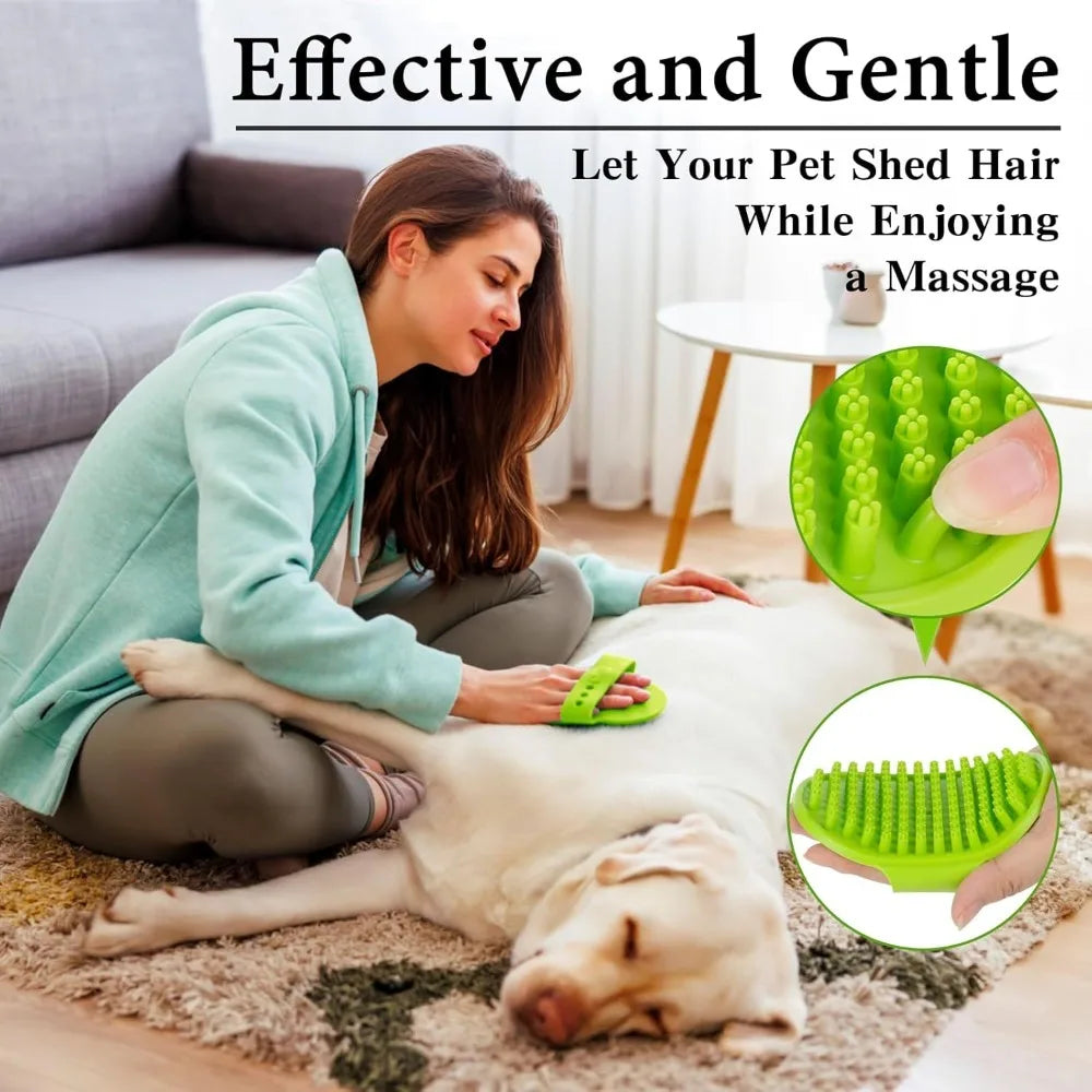 Dog Bath Brush Set Adjustable Handle Deshedding Massaging Shampooing
