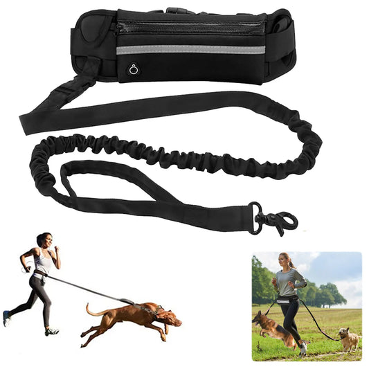 Reflective Hands Free Dog Leash With Waist Bag And Retractable Elastic Belt