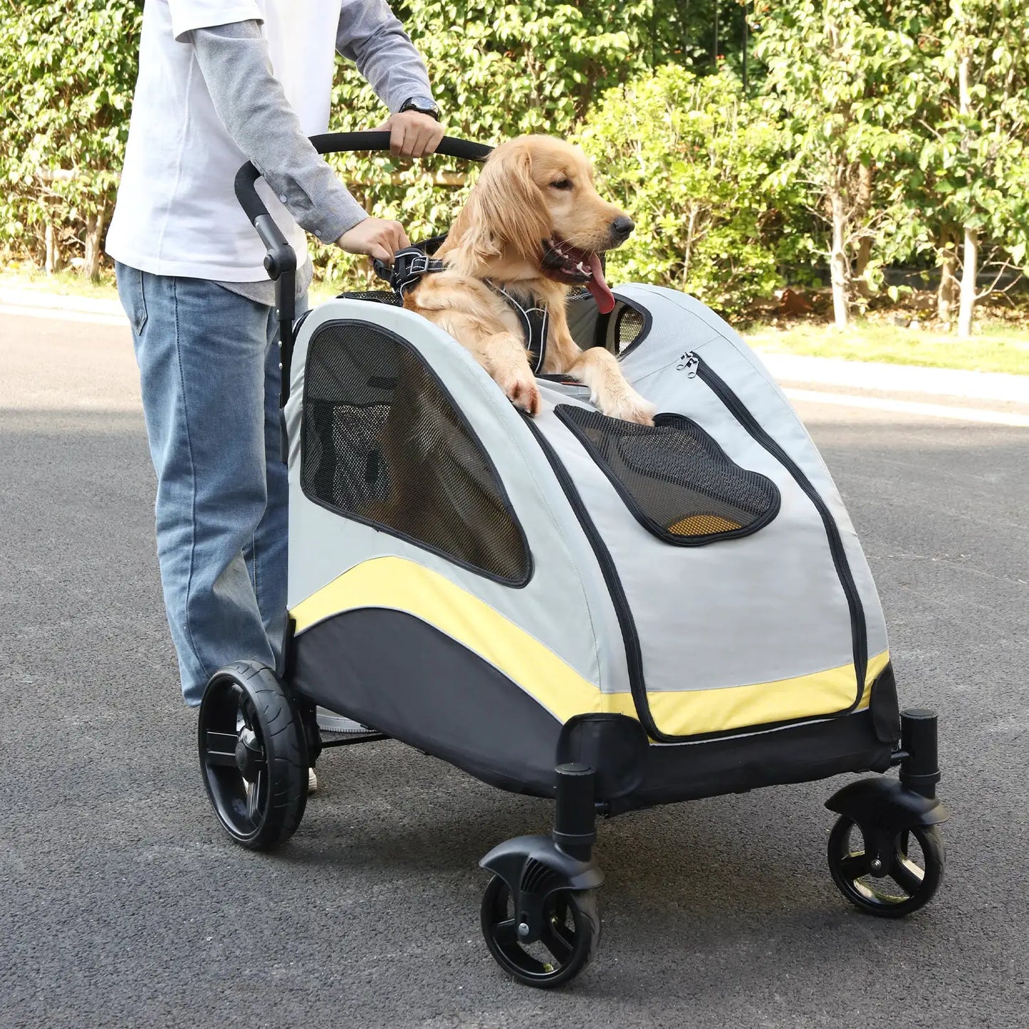 Portable Dog Stroller 4 Wheels for Large Dogs Foldable Pet Cat Travel Carriage Stroller Breathable Carrier for Outside Play by Furtastic Pet Essentials
