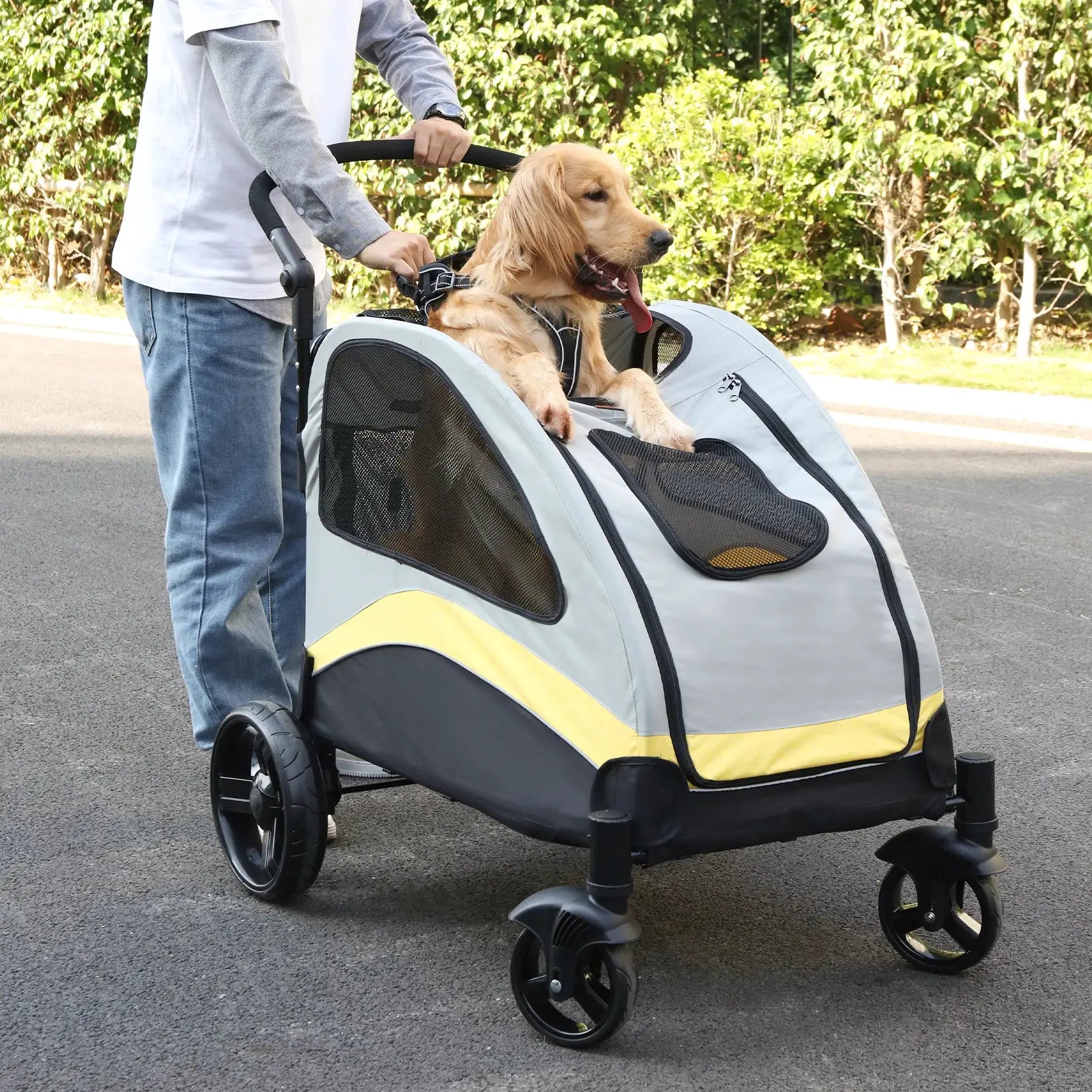 Portable Dog Stroller 4 Wheels for Large Dogs Foldable Pet Cat Travel Carriage Stroller Breathable Carrier for Outside Play by Furtastic Pet Essentials