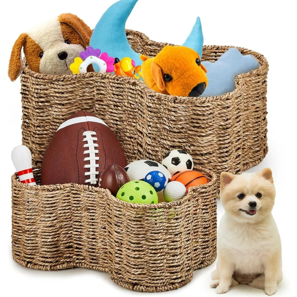 Hign-concerned Bone Shaped Dog Toy Basket 2 Pack Handmade Wicker