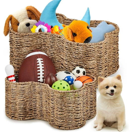 Hign-concerned Bone Shaped Dog Toy Basket 2 Pack Handmade Wicker