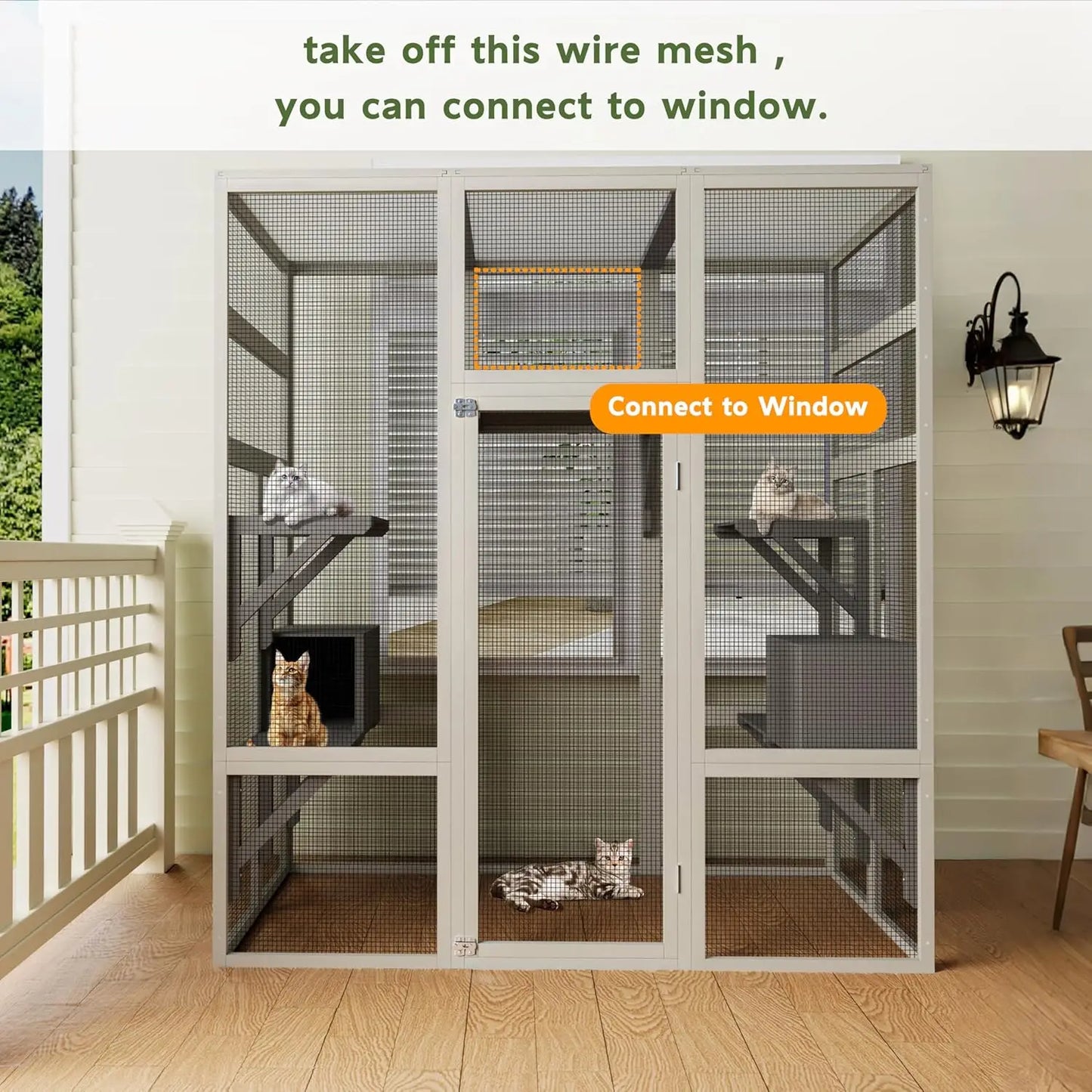 Outdoor Catio Cat Enclosure With Window Access And Walk-In Design