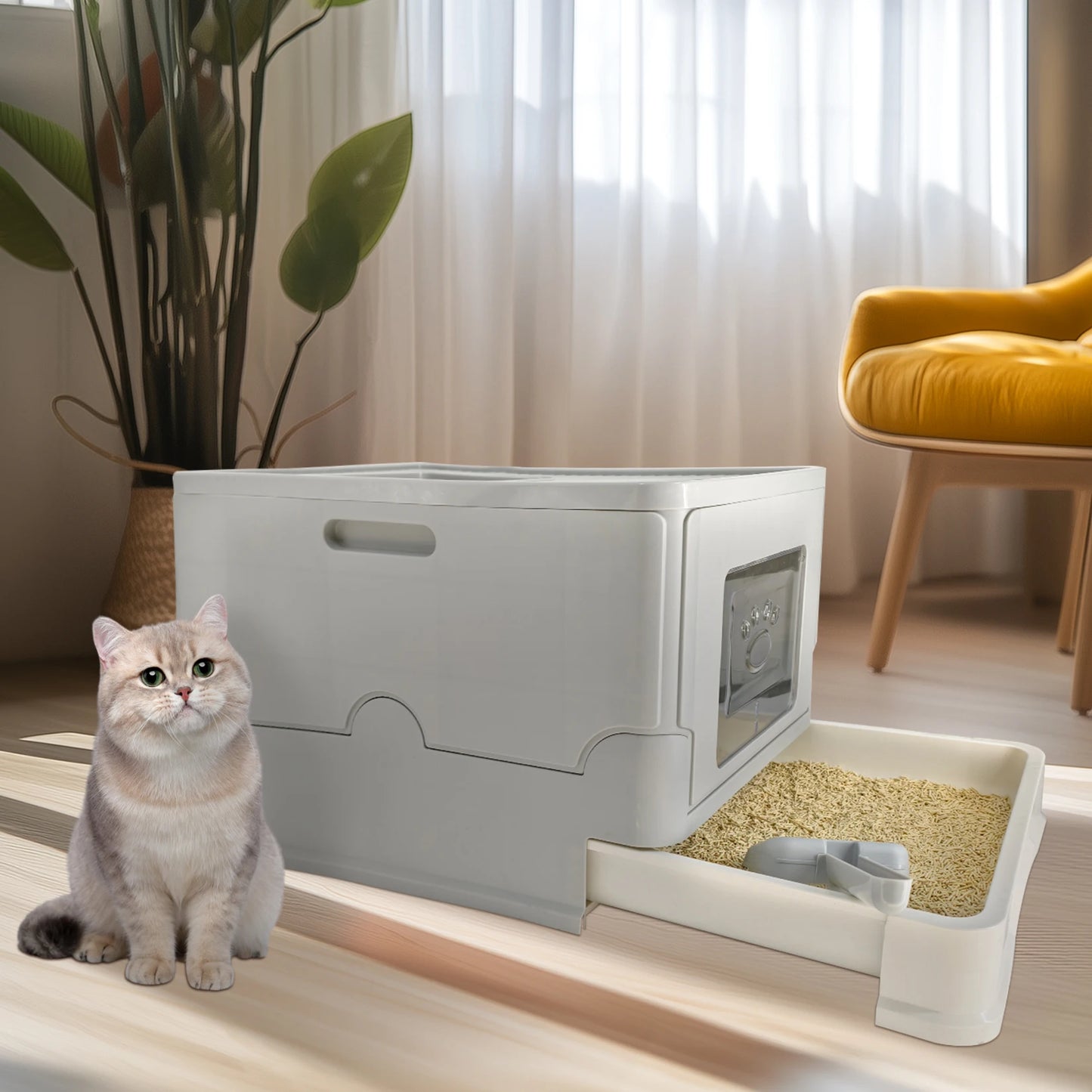 Feature 4-Style Enclosed Cat Litter Box With High Sides