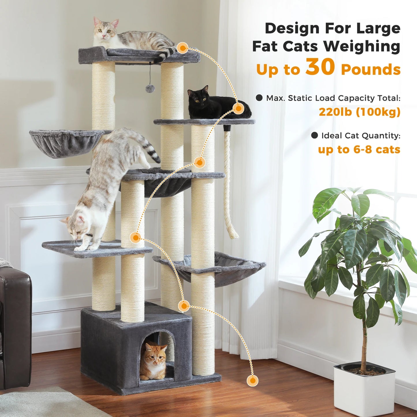 PEQULTICN Multi Level Cat Tree with Scratching Posts and Perch