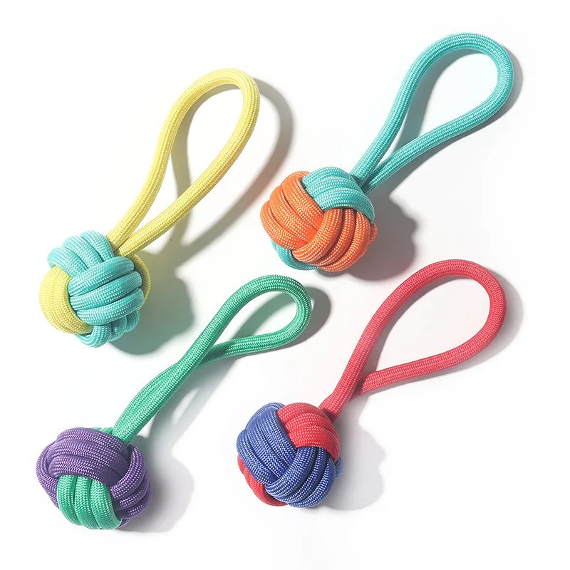 Durable Braided Rope Ball Dog Toy With Handle For Puppies