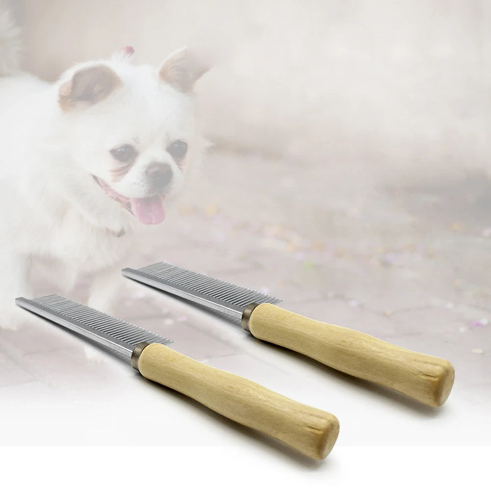 Stainless Steel Rake Comb With Wooden Handle Pet Hair Remover
