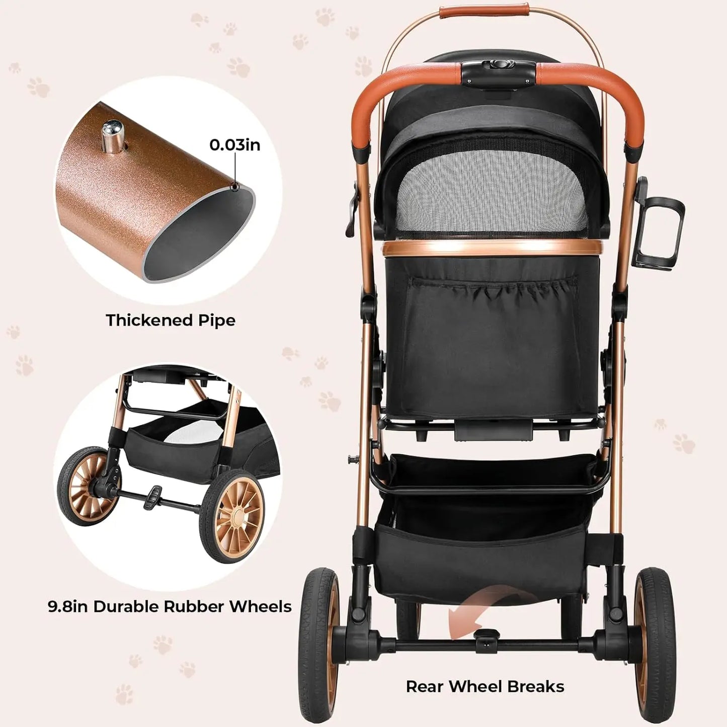 360 Degree High Wheel Cat Dog Stroller Foldable In One