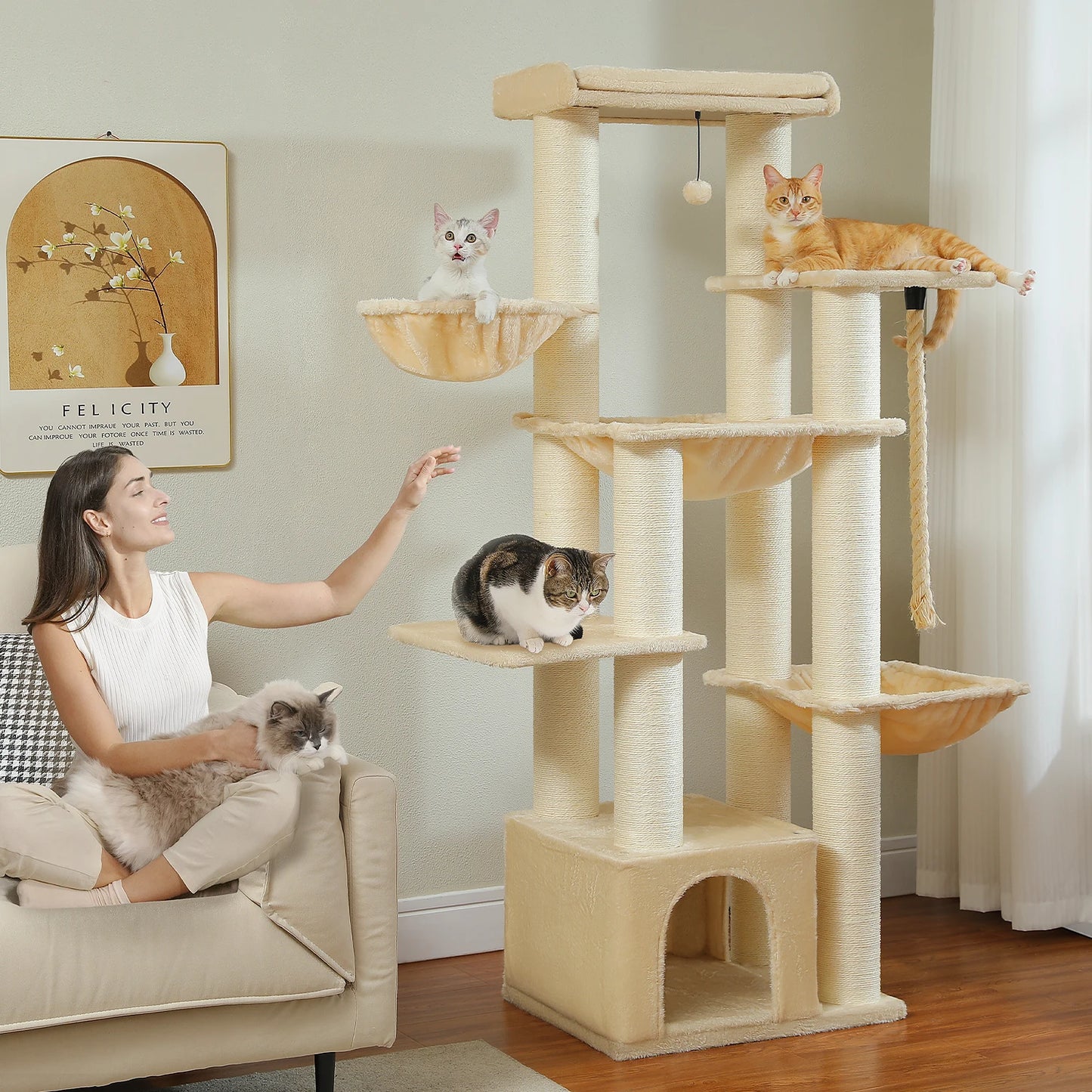 PEQULTICN Multi Level Cat Tree with Scratching Posts and Perch
