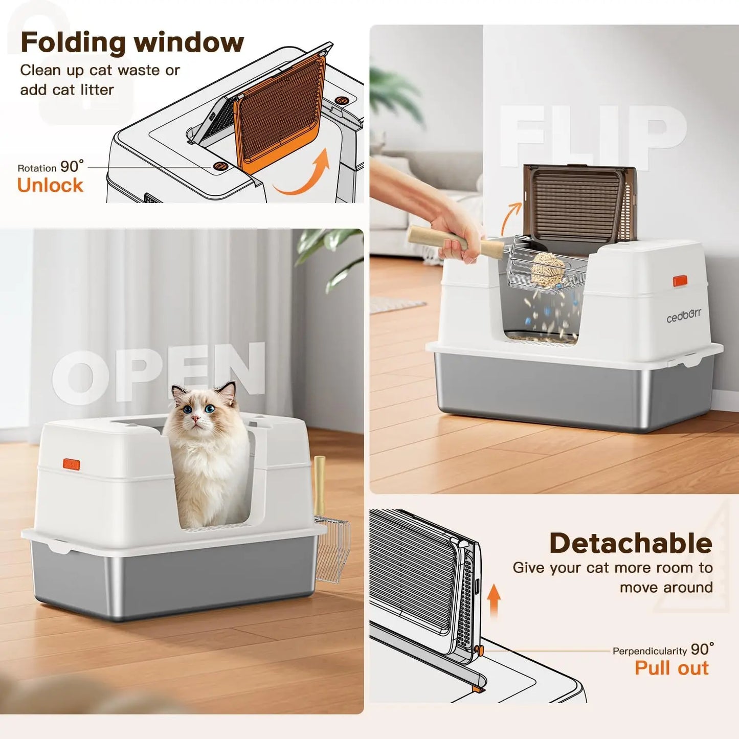 XMSJ Stainless Steel Enclosed Cat Litter Box With Lid