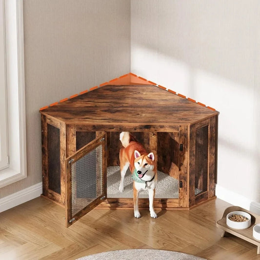 High-concerned Corner Dog Crate End Table Wooden For Indoor Use