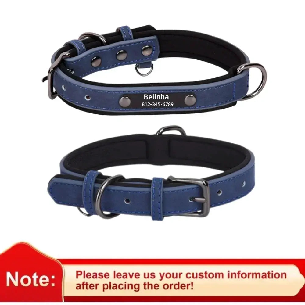 Personalized Customized Leather ID Nameplate Dog Collar Soft Padded Dogs Collars Free Engraving Name for Small Medium Large Dogs by Furtastic Pet Essentials