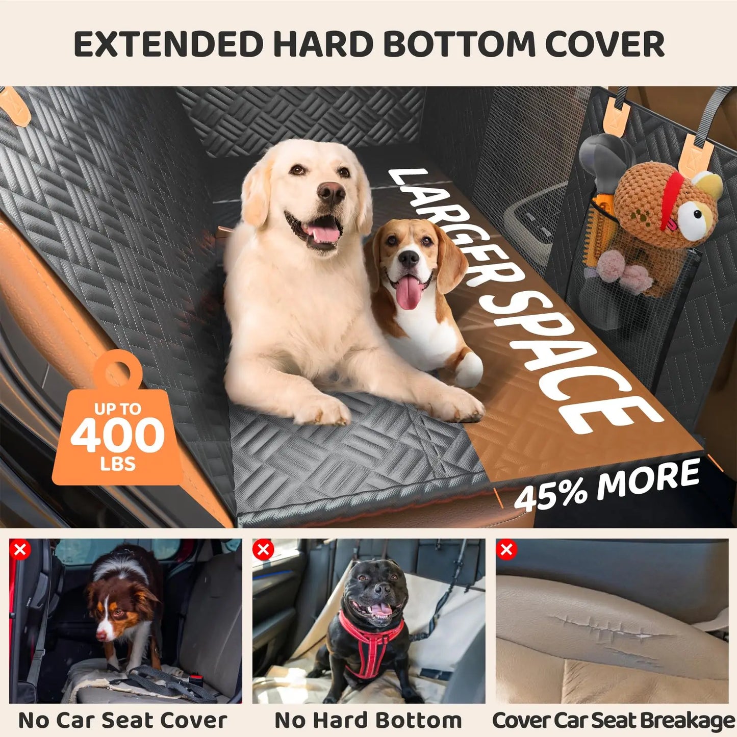 Rear Seat Dog Cover With 600D Hard Bottom Extender