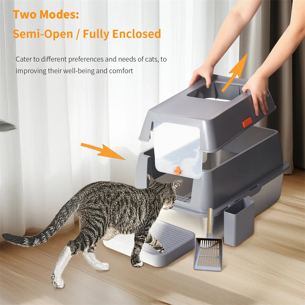 Feature Stainless Steel Cat Litter Tray With Lid High Wall