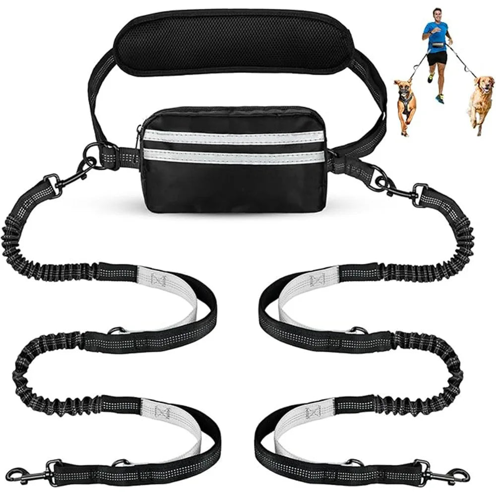 DCLOUDCN Hands Free Dual Dog Leash With Pouch