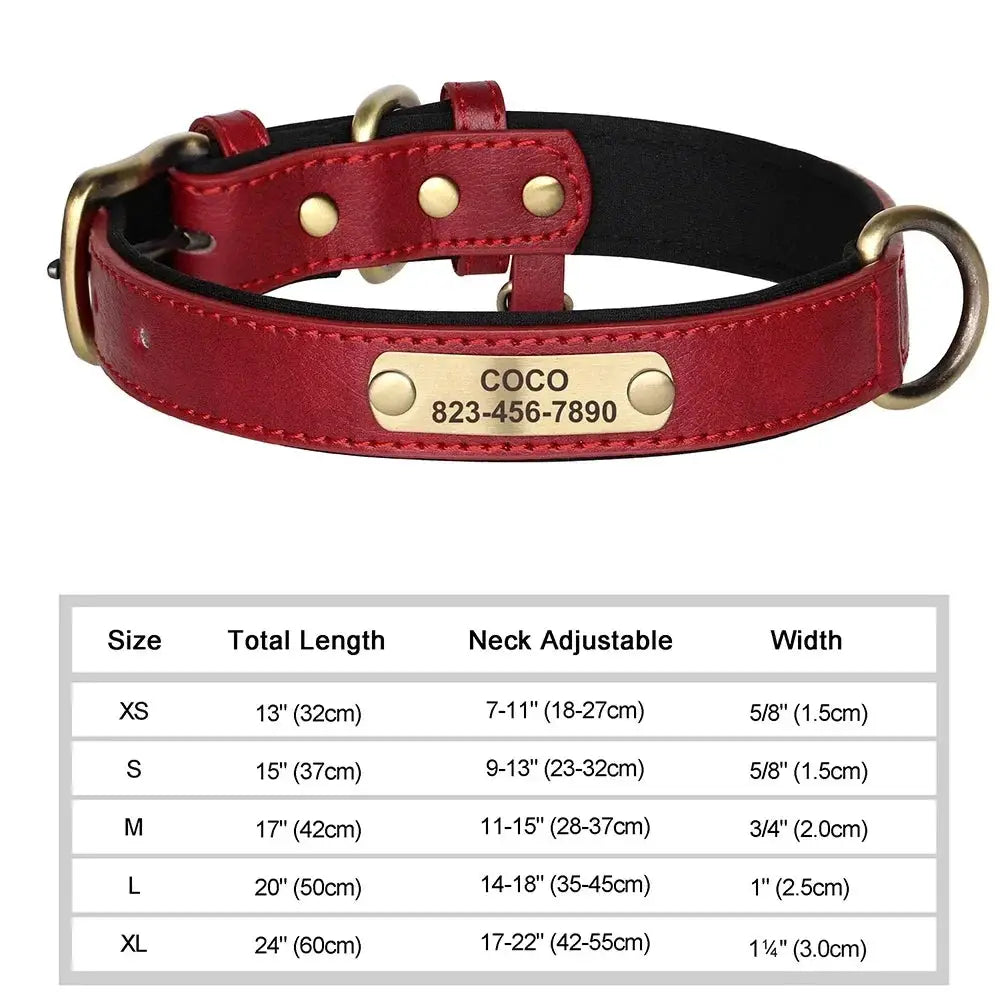 Personalized Customized Leather ID Nameplate Dog Collar Soft Padded Dogs Collars Free Engraving Name for Small Medium Large Dogs by Furtastic Pet Essentials